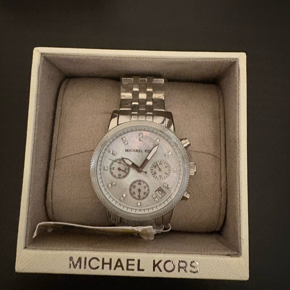 Michael Kors Silver-tone Crystal Accent Chronograph Watch